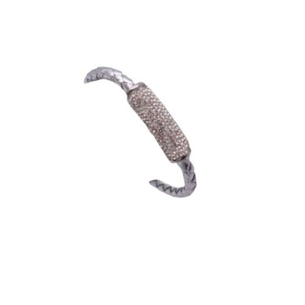GM Stainless Steel Braided Bracelet with Pave Detail Barrel Clasp Fashion
